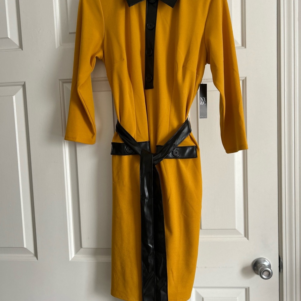 (SOLD) Elegant Mustard Dress with Black Accents